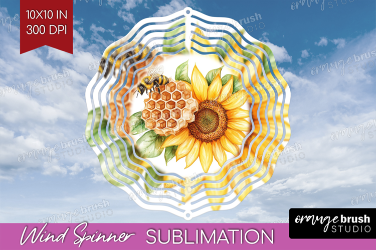 Bee Wind Spinner Sublimation PNG - Watercolor Bee Round