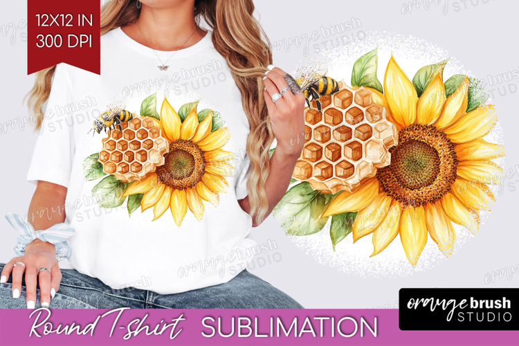 Bee Round Tshirt Background - Watercolor Bee PNG Sublimation