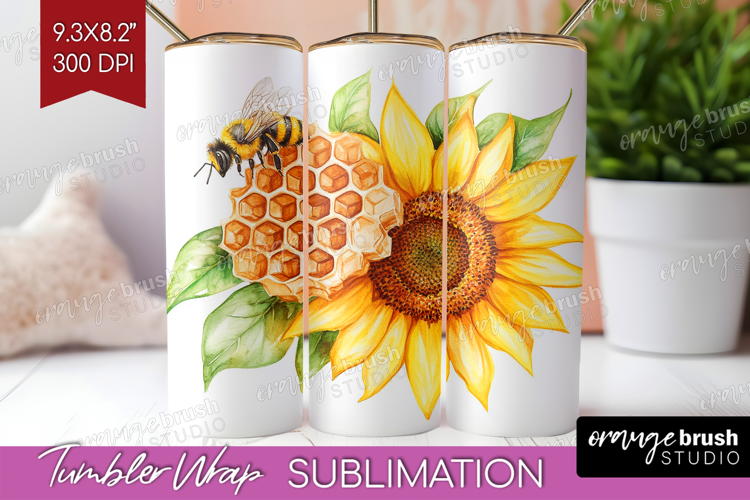 Bee Tumbler Wrap - Watercolor Bee Tumbler PNG Sublimation