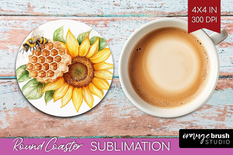 Bee Round Coaster - Watercolor Bee Coaster PNG Sublimation