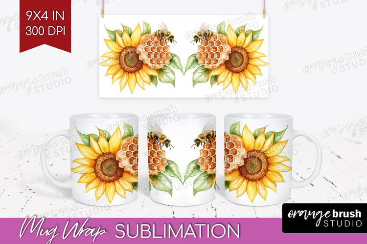 Bee Mug Wrap - Watercolor Bee Mug PNG Sublimation