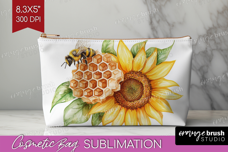 Bee Cosmetic Bag - Watercolor Bee Makeup Bag PNG Sublimation