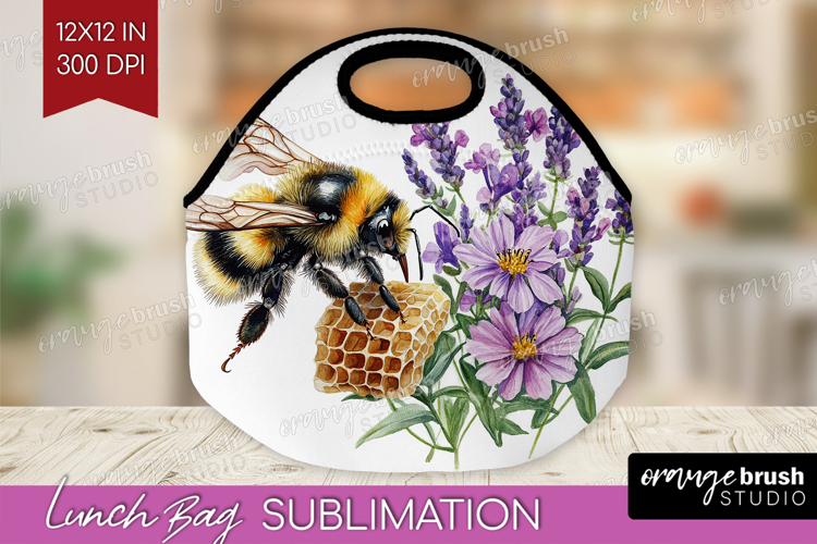 Bee Lunch Bag - Watercolor Bee Lunch Bug PNG Sublimation