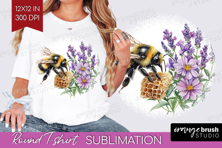 Bee Round Tshirt Background - Watercolor Bee PNG Sublimation