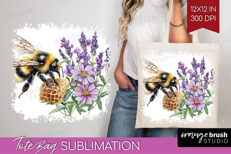 Bee Tote Bag - Watercolor Bee Tote Bag PNG Sublimation
