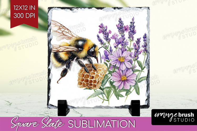 Bee Slate PNG - Watercolor Bee Square Slate Sublimation