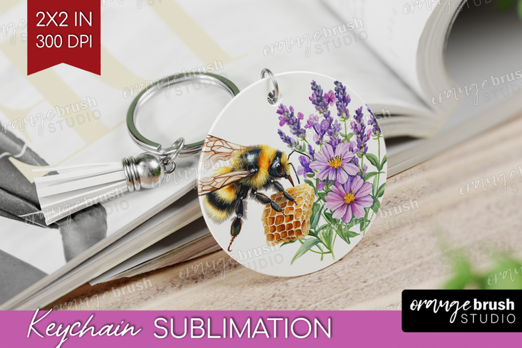 Bee Keychain PNG - Watercolor Bee Keychain Sublimation