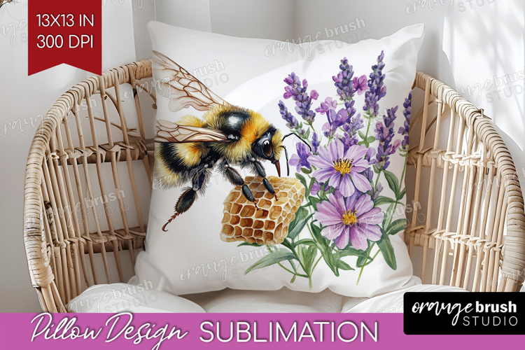 Bee Pillow Sublimation - Watercolor Bee Pillow Cover PNG