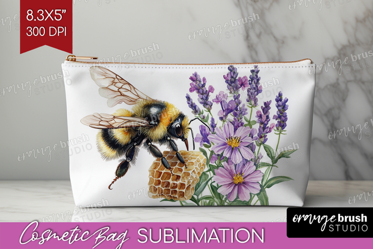 Bee Cosmetic Bag - Watercolor Bee Makeup Bag PNG Sublimation