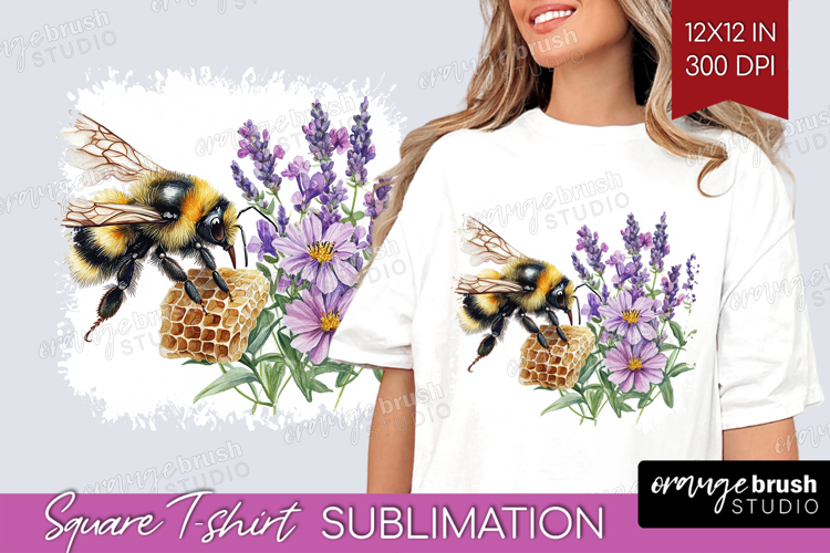 Bee Square Tshirt Background - Watercolor Bee PNG