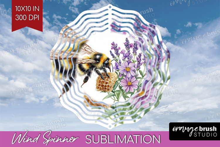 Bee Wind Spinner Sublimation PNG - Watercolor Bee Round