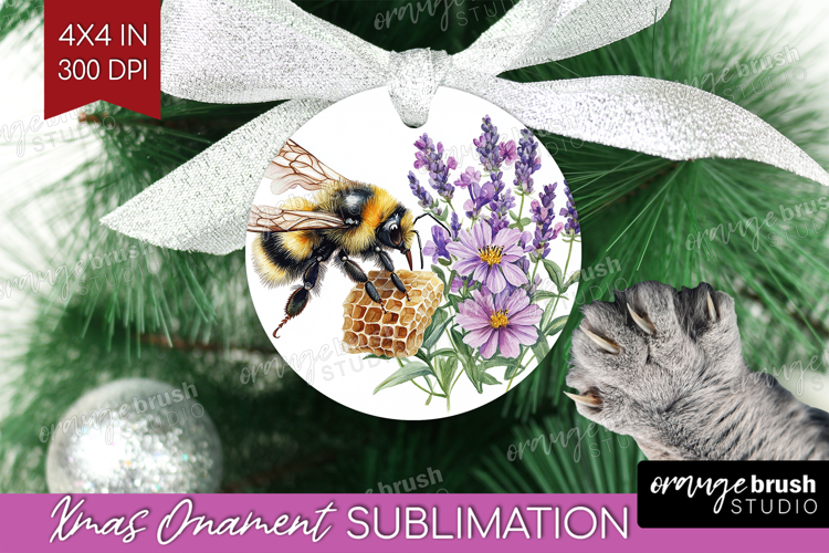Bee Ornament PNG - Watercolor Bee PNG Sublimation