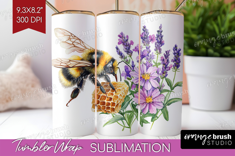 Bee Tumbler Wrap - Watercolor Bee Tumbler PNG Sublimation