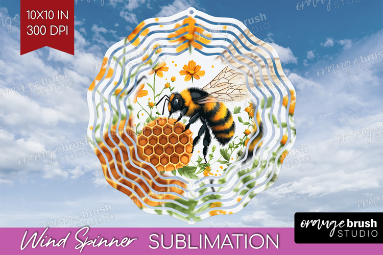 Bee Wind Spinner Sublimation PNG - Watercolor Bee Round