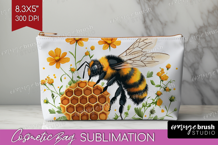 Bee Cosmetic Bag - Watercolor Bee Makeup Bag PNG Sublimation