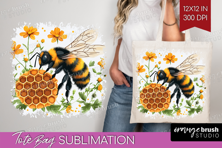 Bee Tote Bag - Watercolor Bee Tote Bag PNG Sublimation