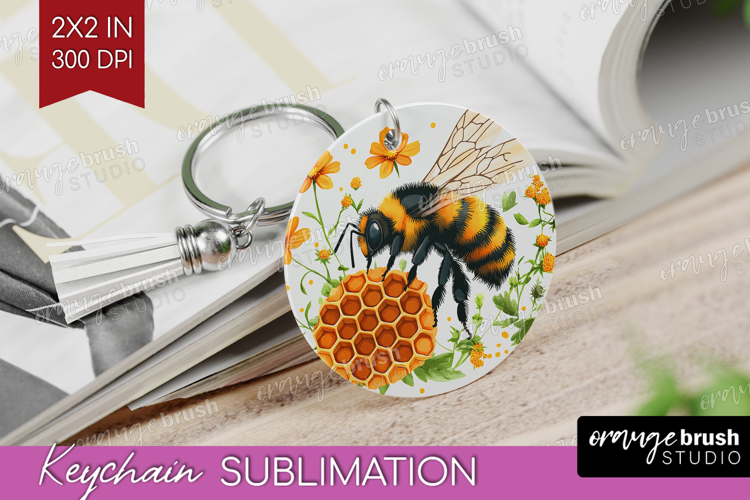 Bee Keychain PNG - Watercolor Bee Keychain Sublimation