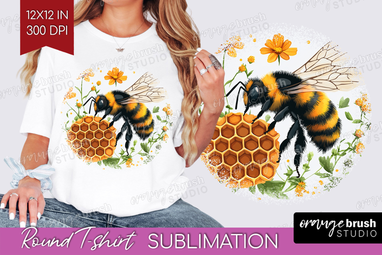 Bee Round Tshirt Background - Watercolor Bee PNG Sublimation