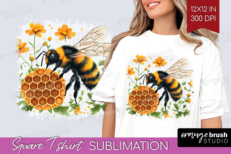 Bee Square Tshirt Background - Watercolor Bee PNG