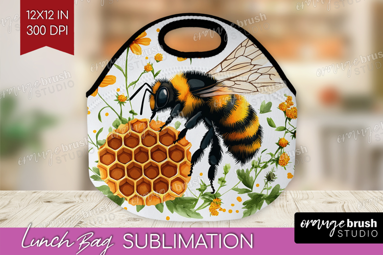 Bee Lunch Bag - Watercolor Bee Lunch Bug PNG Sublimation