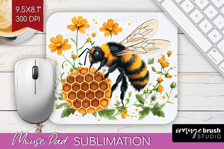 Bee Mouse Pad Sublimation - Watercolor Bee Mousepad PNG