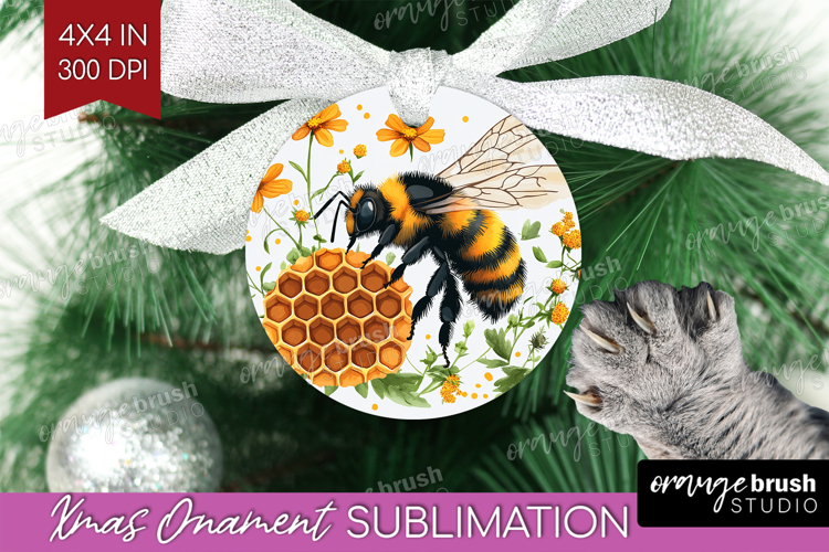 Bee Ornament PNG - Watercolor Bee PNG Sublimation