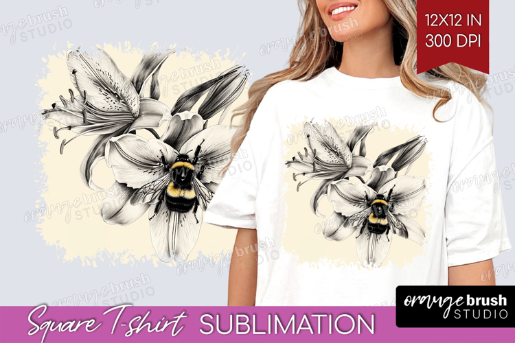 Bee Square Tshirt Background - Watercolor Bee PNG