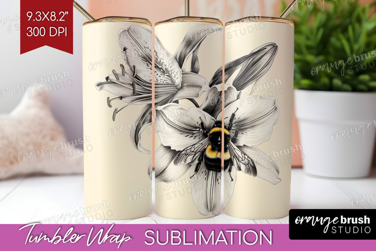 Bee Tumbler Wrap - Watercolor Bee Tumbler PNG Sublimation