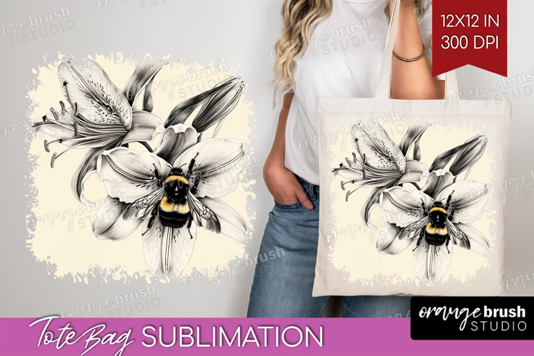 Bee Tote Bag - Watercolor Bee Tote Bag PNG Sublimation