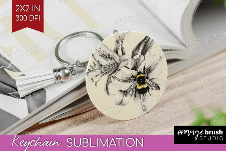 Bee Keychain PNG - Watercolor Bee Keychain Sublimation