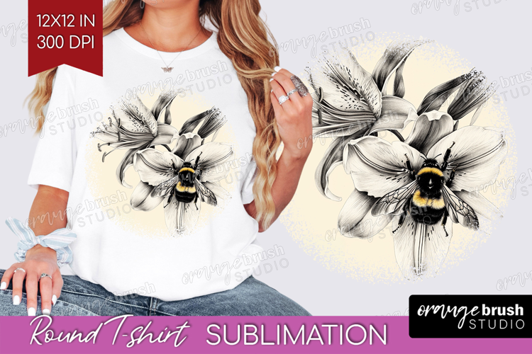 Bee Round Tshirt Background - Watercolor Bee PNG Sublimation