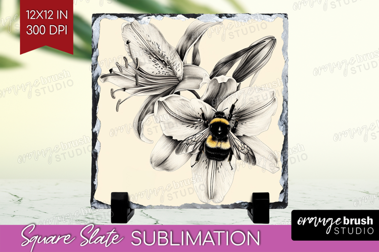 Bee Slate PNG - Watercolor Bee Square Slate Sublimation