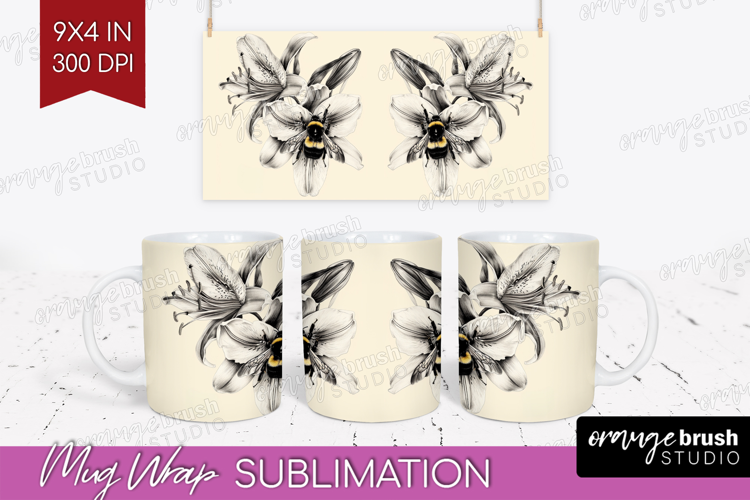 Bee Mug Wrap - Watercolor Bee Mug PNG Sublimation