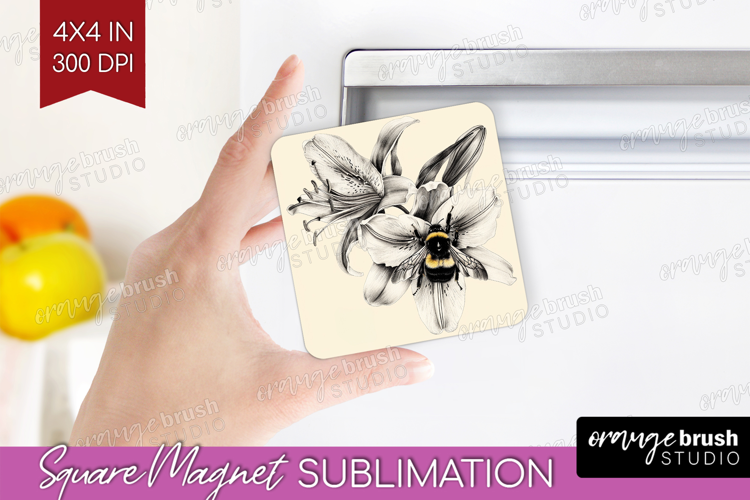Bee Magnet Sublimation - Watercolor Bee Square Magnet PNG