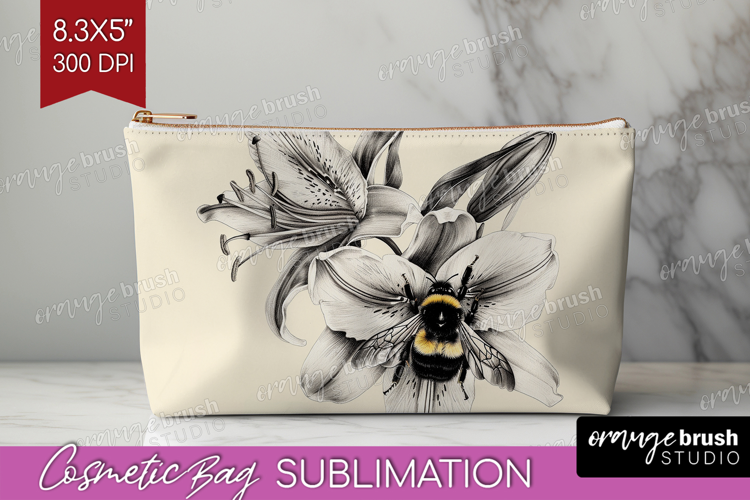 Bee Cosmetic Bag - Watercolor Bee Makeup Bag PNG Sublimation