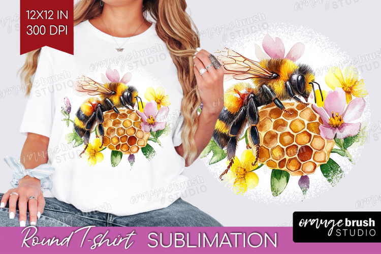 Bee Round Tshirt Background - Watercolor Bee PNG Sublimation