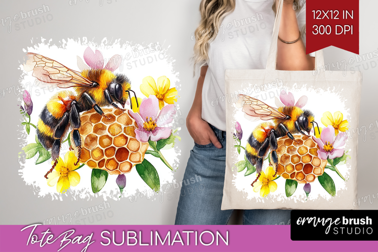 Bee Tote Bag - Watercolor Bee Tote Bag PNG Sublimation