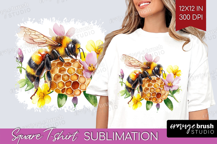 Bee Square Tshirt Background - Watercolor Bee PNG