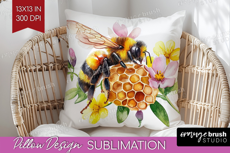 Bee Pillow Sublimation - Watercolor Bee Pillow Cover PNG
