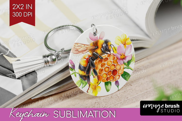 Bee Keychain PNG - Watercolor Bee Keychain Sublimation