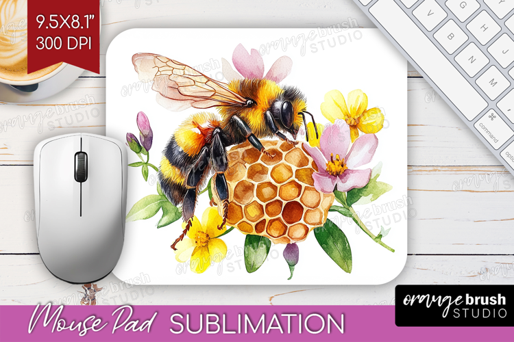 Bee Mouse Pad Sublimation - Watercolor Bee Mousepad PNG