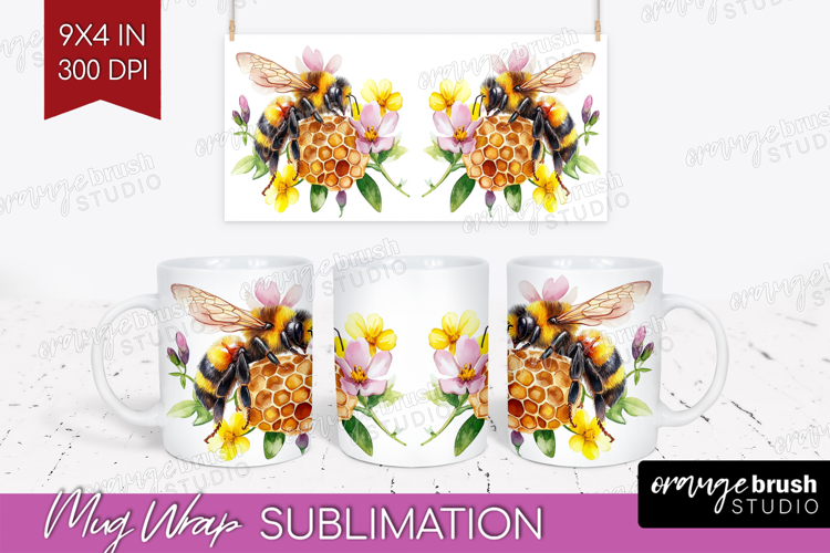 Bee Mug Wrap - Watercolor Bee Mug PNG Sublimation