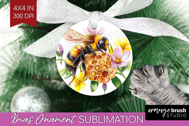 Bee Ornament PNG - Watercolor Bee PNG Sublimation