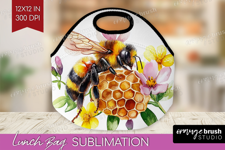 Bee Lunch Bag - Watercolor Bee Lunch Bug PNG Sublimation