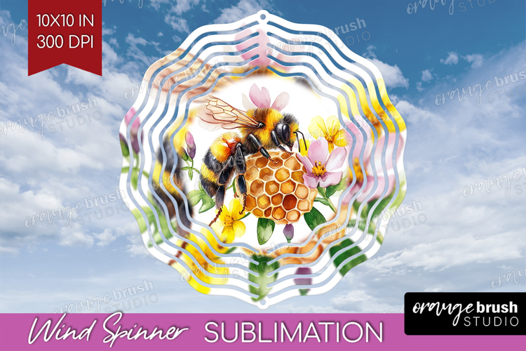 Bee Wind Spinner Sublimation PNG - Watercolor Bee Round