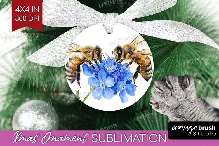 Bee Ornament PNG - Watercolor Bee PNG Sublimation