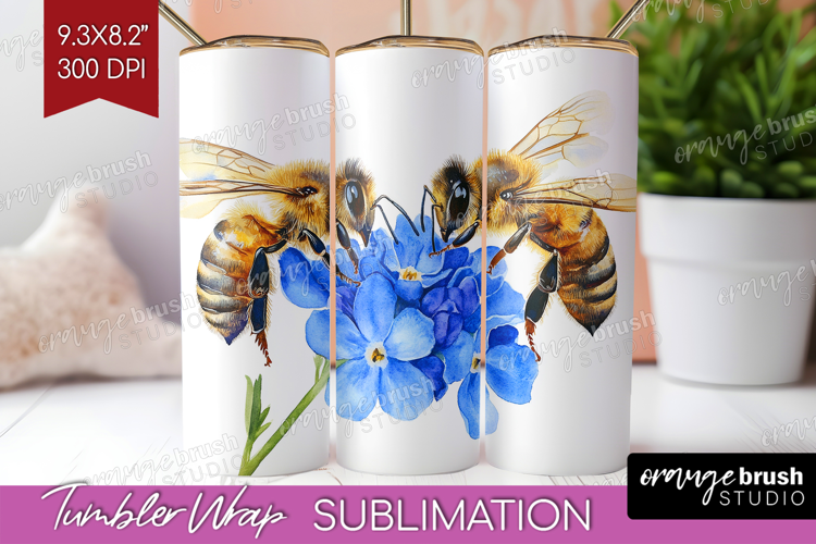 Bee Tumbler Wrap - Watercolor Bee Tumbler PNG Sublimation