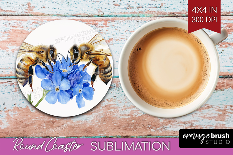 Bee Round Coaster - Watercolor Bee Coaster PNG Sublimation