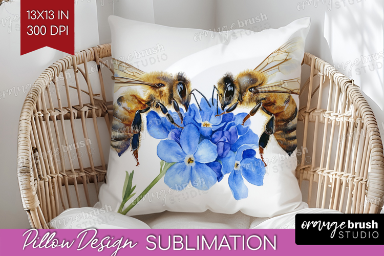 Bee Pillow Sublimation - Watercolor Bee Pillow Cover PNG