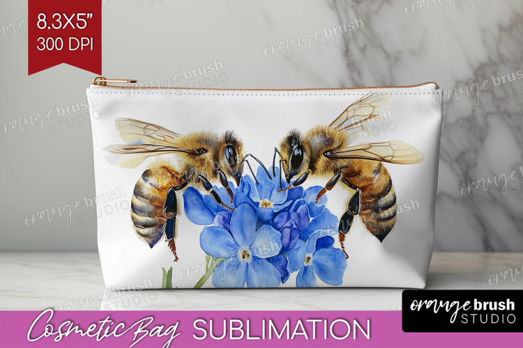 Bee Cosmetic Bag - Watercolor Bee Makeup Bag PNG Sublimation